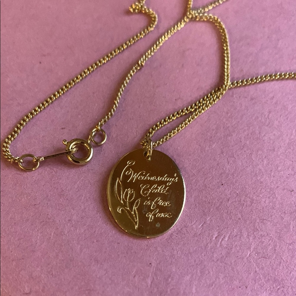 Avon Gold Tone  Wednesday’s Child Necklace